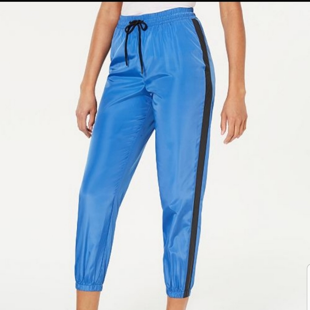 NWT Women's Junior's Waisted Parachute Cropped Blue Jogger Pants Summer, size M